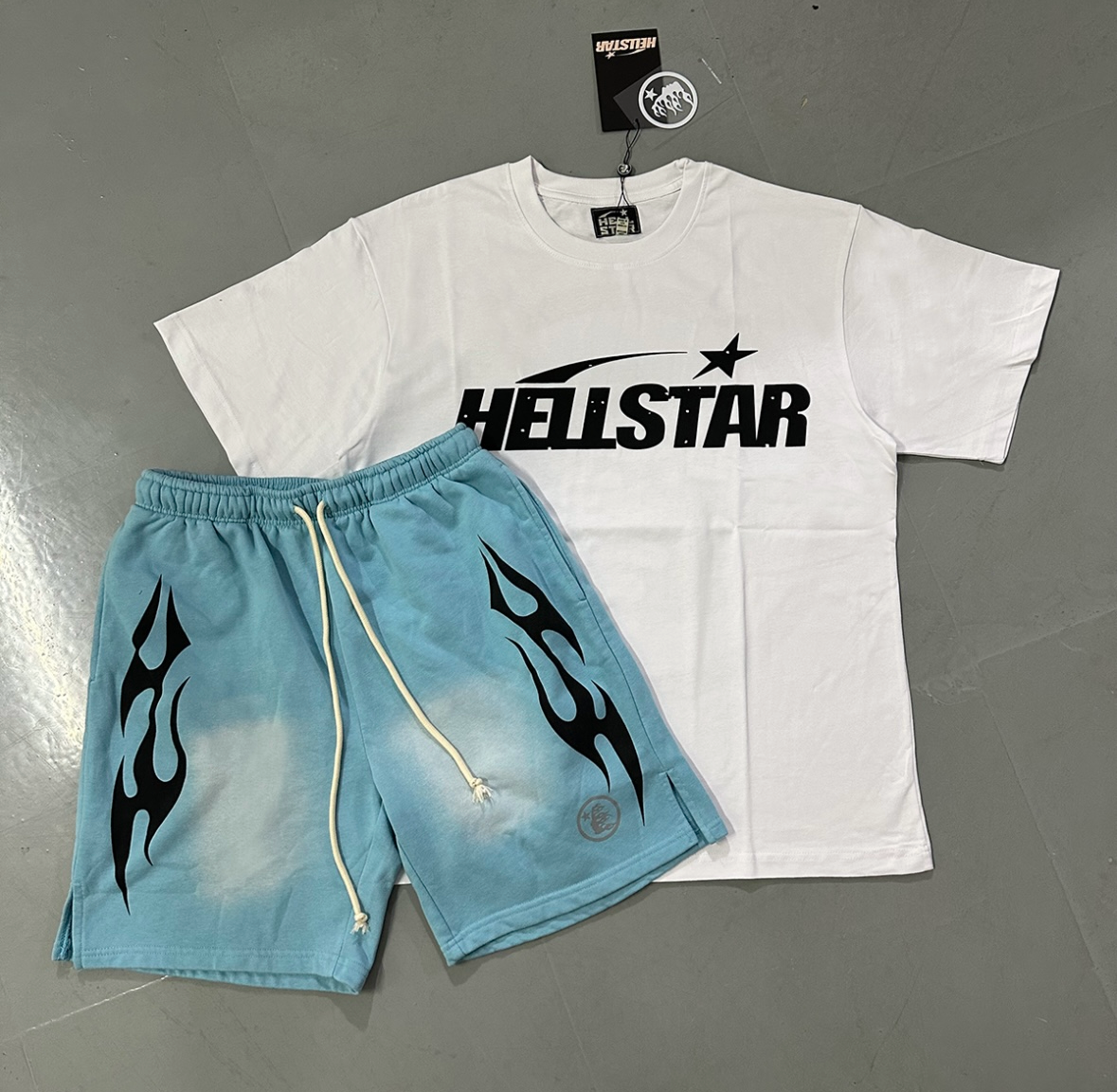 White & Royal Luxury Graphic Shorts & Tee Set